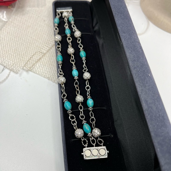 Vintage Joseph Esposito Sterling Silver Turquoise & CZ Bead Bracelet - Picture 6 of 16